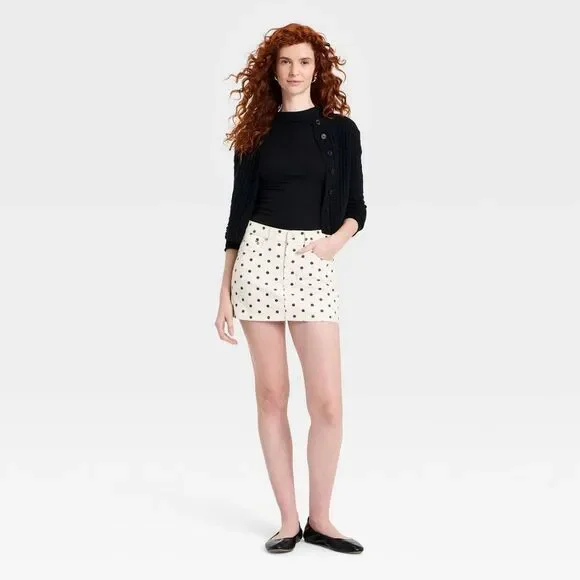 Universal Thread - Women's Polka Dot Mini Denim Skirt - Universal Thr White - Picture 3 of 4